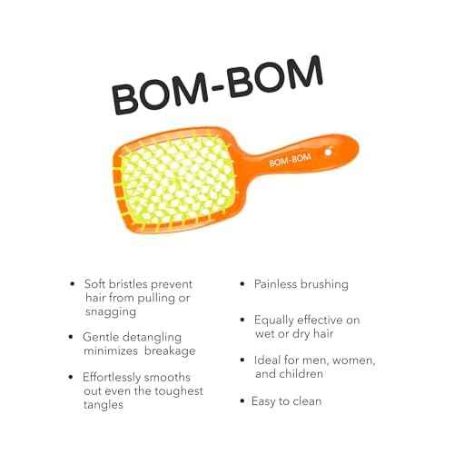 BOM BOM 2 Unit Kit, Wet And Dry Vented Detangling Hair Brush For All Hair Types, Light Weight Hairbrush, Scalp Massage Brush (Orange yellow)