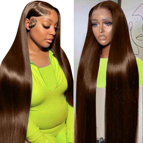 22 Inch Chocolate Brown Lace Front Wig Human Hair 200% Density Brown Straight Lace Front Wigs Human Hair Pre Plucked with Baby Hair 13x6 Colored Frontal Wigs Human Hair 4# Brown Human Hair Wig