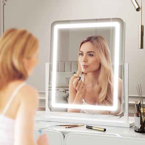 Lighted Makeup Mirror, Hollywood Vanity Mirror with Lights, Three Color Lighting Modes, and 5X Magnification Mirror, Smart Touch Control, 360¡ÆRotation (17.2in. White)