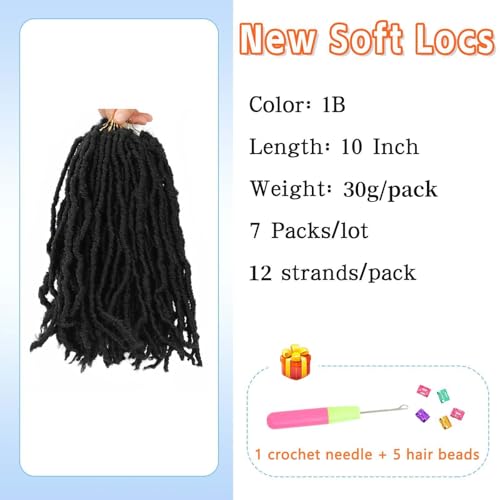 Soft Locs 10 Inch Faux Locs Crochet Hair 7 Packs Short Soft Locs Crochet Hair For Kids Pre Looped Soft Faux Loc Butterfly Hair Crochet Braids(10inch, 7 Packs, 1B)