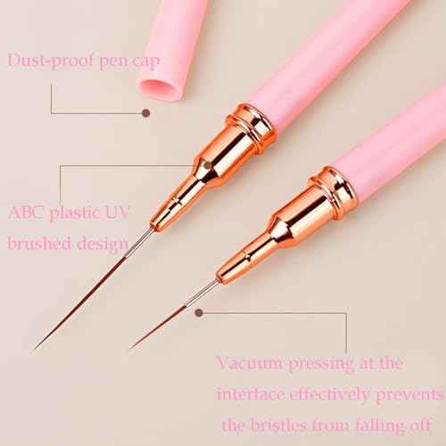 5Pcs Metallic Nail Art Liner Brush Set, UV Gel Polish Painting Tools for Long Lines, Thin Details, Fine Drawing, Sizes 4/8/12/20/25mm (Black)