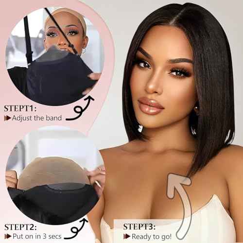 Wear and Go Glueless Bob Wig Human Hair Pre Plucked Pre Cut 4x4 HD Transparent Lace Front Wigs for Black Women Straight Short Bob Wigs Human Hair 180 Dentisty Natrual Color 12 Inch