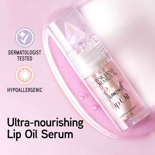 Physicians Formula Mineral Wear Diamond Lip Oil, High-Shine Serum Hybrid with Diamond Dust, Vitamin E, & Mineral Powder, Talc-Free, Cruelty-Free, & Vegan - Pink Diamond