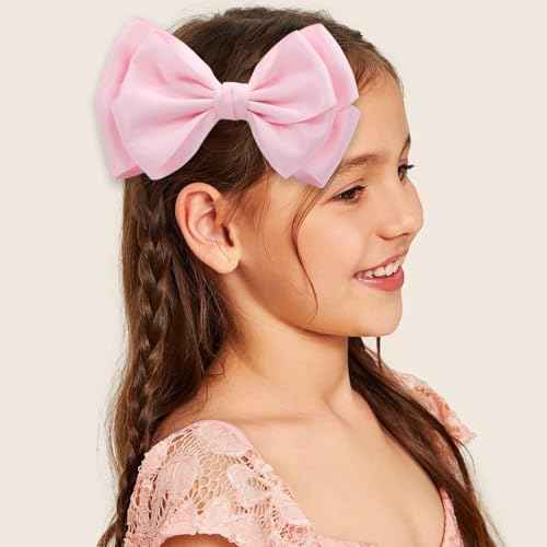 Large Big 6 Inch Hair Bows for Girls Thick Ribbon Boutique Alligator Clips Hair Accessories for Baby Girls Toddlers Kids Teens 2 PCS (Pink)