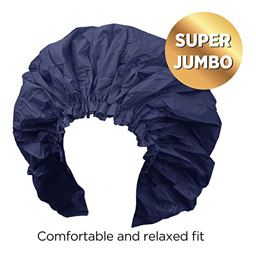 Donna Super Jumbo Shower Cap Waterproof Material 1pc for Women or Men Shower Cap for Roller Sets, Afros, Twist, Silk Wraps and More Reusable BLACK