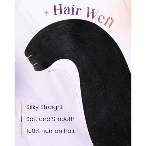LaaVoo Sew in Hair Extensions Real Human Hair 24 Inch 120g Weft Hair Extensions Human Hair Black Women Weft Extensions Sew in Long Straight Jet Black