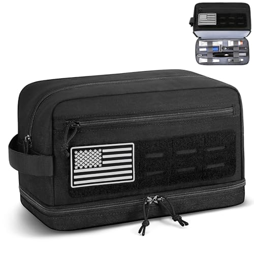ETRONIK Tactical Toiletry Bag for Men, Travel Hygiene Bag with Double-layer, Hanging Toiletry Bag Water-Resistant Shaving Dopp Kit with EDC Molle Pouches, Bathroom Shower Makeup Bag Women, Black