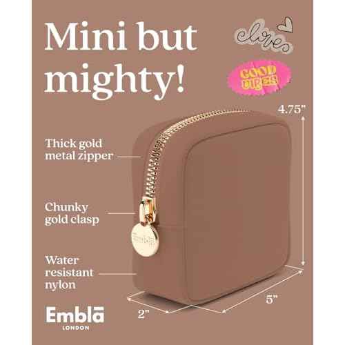 Embla Makeup Bag Travel Cosmetics Pouch and Toiletry Bag, Nylon Zipper Pouch Purse, Cute Make Up Organizer Storage Tote for Women Girls, Travel Skincare Case, Small Makeup Bags, Mocha Mousse