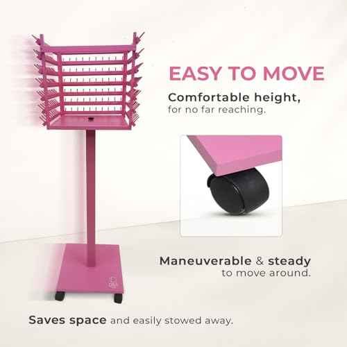 Braiding Hair Rack, Hair Extension Holder, Hair Braiding Tools, Hair Product Organizer, Wooden 3-Sided Rack Stand, Large Capacity (210 pegs) (Pink)
