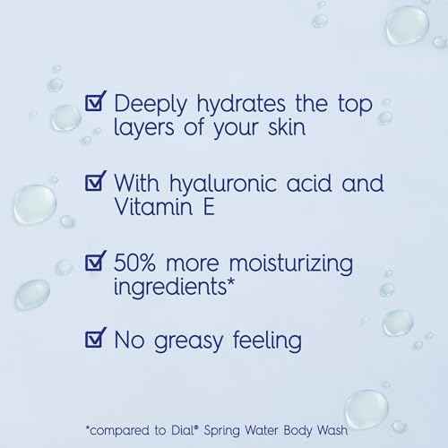 Dial Body Wash, Healthy Hydration, Hyaluronic Acid + Vitamin E, 16 fl oz (Pack of 4), Gentle, Leaves Skin Feeling Soft In 1 Shower, Dermatologist-Tested, No Parabens & Silicones