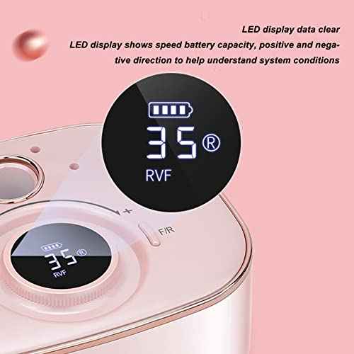 Nail Drill Handpiece, Rose Gold 35000RPM LED Low Noise Nail File Electric Grinding Machine Electric Nail Drill Handle Rechargeable Drill Set Nail Drill Handpiece DIY Nails