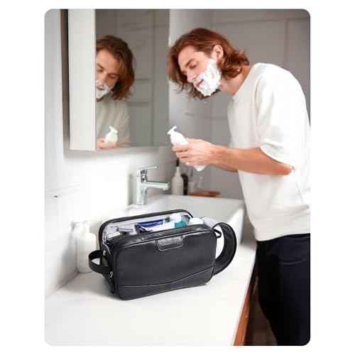BAGSMART Toiletry Bag for Men, PU Leather Travel Bag for Toiletries, Dopp Kit Water Resistant Shaving Bag for Bathroom Shower-Black