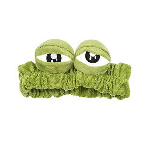 Cualque Funny Duck Headband, Cute Animal Frog Cat Duck Star Flower Dinosaur Spa Face Wash Headband Cute Makeup Headband Face Washing Hair Bands Shower Yoga Head Wraps (Frog)