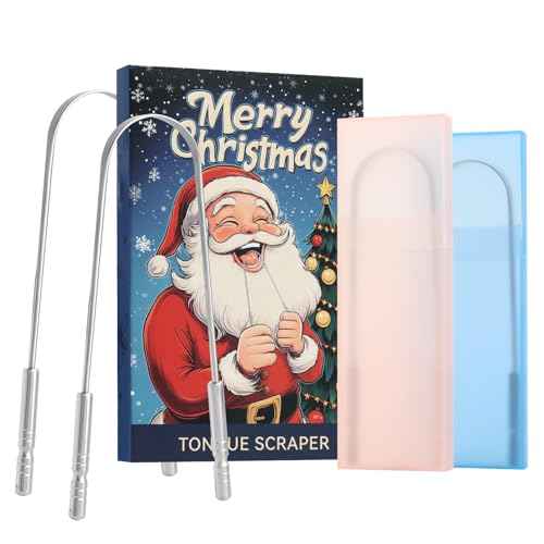 Tongue Scraper for Adults with Multicolor Travel Cases (2 Pack), Stocking Stuffers for Women Men White Elephant Gifts for Who Have Everything, 100% Stainless Steel Tongue Scrubber Tongue Cleaner