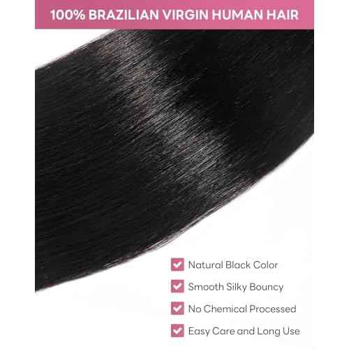 Brazilian Virgin Human Hair Bundles 16 18 20 Inch Straight Bundles Human Hair 100% Unprocessed 10A Weave Sew in Natural Black
