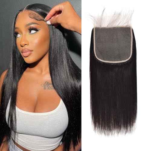 Real Human Hair 7x7 Closure Swiss Transparent Lace Straight Frontal Natural Black Color Free Part Pre Plucked with Baby Hair Bleached Knot Closures 22 Inch