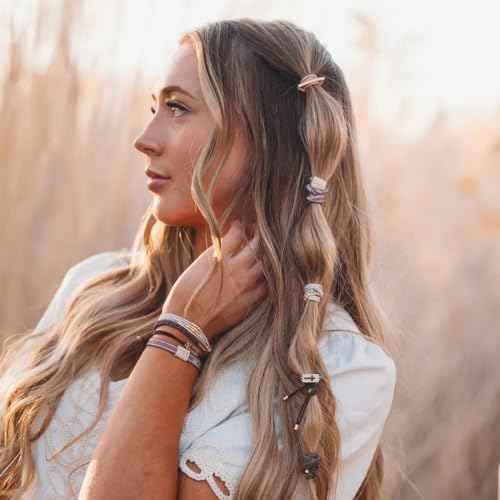 K'lani Faith Bracelets for Women ? Elastic Bracelets and Boho Hair Ties ? Cute Hair Ties for Women and Hair Tie Accessories ? Stylish Bracelets Boho Style for Hair and Wrist ? Set of 5 (Medium)