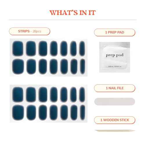heyhae Semi Cured Gel Nail Strips | No LED Lamp Needed | Fall, Navy, Solid, Jelly | Easy Apply & Remove, Salon Quality | Includes 28 Strips, 1 Prep Pads, Nail File & Wooden stick - Hey, After Dark
