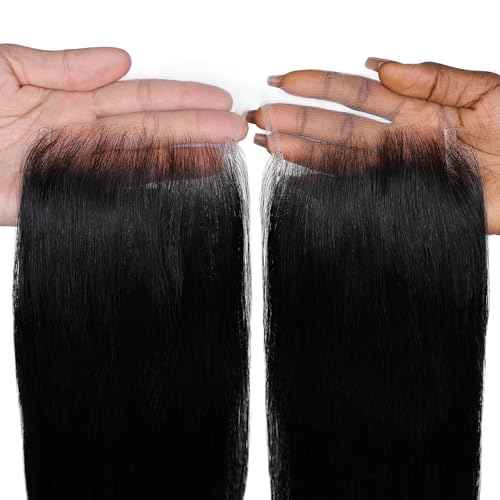 5x5 HD Lace Closure 16 Inch, SKINLIKE 0.095mm Ultra-thin Invisible Real Swiss Lace Closure Only,Straight RAW Virgin Human Hair Single Knot Pre-Plucked with Baby Hair