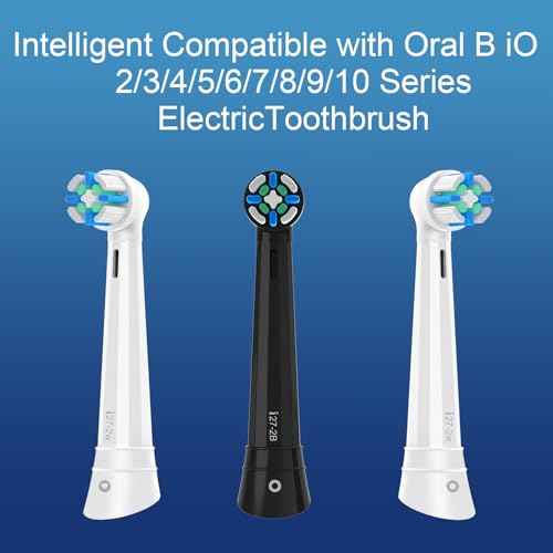 12 Pack Replacement Heads with Medium Soft Bristles Compatible with Oral b IO 2/3/4/5/6/7/8/9/10 Series Electric Toothbrush, IO Brush Heads Compatible with Oral b (Black/White)