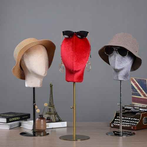 CHADWICK Mannequin Head Stand for Hat and Wig Display, Pinnable Wig Head Stand, Velvet Manikin Head Block with Retractable Metal Base, 21 Inch Wig Stand for Styling and Display, Height 18-23 Inches