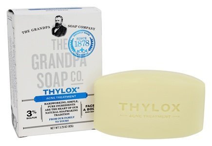 The Grandpa Soap Company Thylox Bar Soap Vegan, Clean Face & Body Soap | Acne Treatment Soap with 3% Sulfur | Paraben Free Bar Soap | Unisex | 3.25 Oz.