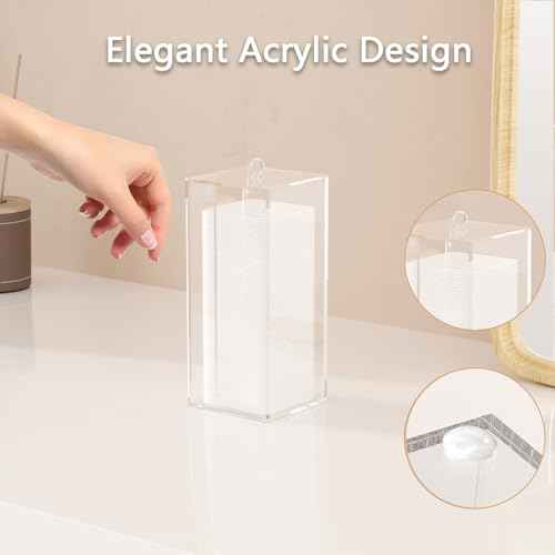 Acrylic Clean Pad Storage Box for Clean Skin Club, Cotton Pad Dispenser, Square Rounds Cotton Pad Holder (Pad Not Included) - Vertical with Lid