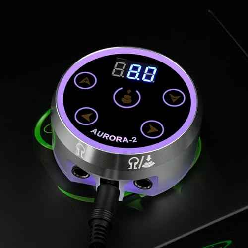 Dragoart Aurora 2 Tattoo Power Supply 1.5-16v Professional Tattoo Power Supply Box for Coil & Rotary Tattoo Machine Pen, Dual Outputs/Colorful LEDs/Touchscreen/Magnetic Base/2 Foot Pedal Modes(Silver)