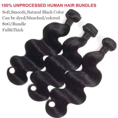 Body Wave Bundles Human Hair 16 16 16 Inch 3 Bundles Human Hair 10A Grade Unprocessed Brazilian Virgin Hair Body Wave 3 Bundles Human Hair Extensions Natural Color
