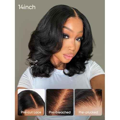 Wiggins Hair Body Wave Bob Wig Human Hair 4x7 Lace Front Wigs Human Hair Pre Cut Lace Ready to Wear Glueless Wig Human Hair Body Bob Wig For Women Pre-Bleached Knots & Adjustable Straps 12 Inch