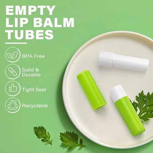 LotFancy Lip Balm Tubes Empty, 28Pcs 4.5ml, BPA Free & Leak Free, Durable Lip Balm Container Tubes with Green Caps, Refillable & Reusable