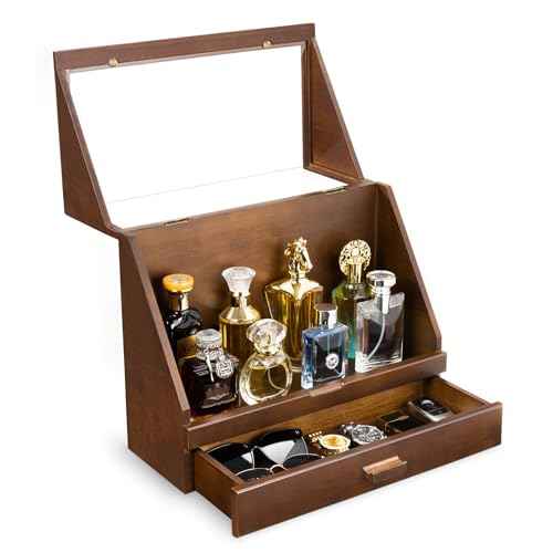 Miratino Cologne Organizer for Men, Wood Cologne Stand with Drawer, Large Capacity Cologne Shelf with Cologne Holder Display