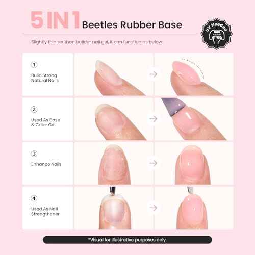 Beetles Base Color Gel Nail Polish Set ? 6 Colors Nude Gel Polish, 5 in 1 Builder Rubber Base Coat, Self Leveling Soak Off U V LED Lamp Cure Strengthening for Natural Nails and French Manicure