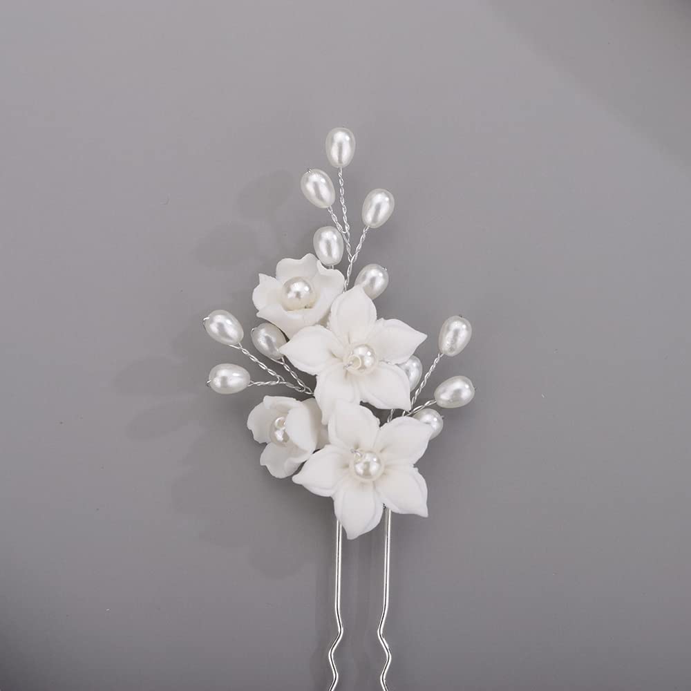 BERYUAN Bridal Flowers Leaves Hair Pins for Bride Women Dainty Pearls Beads Hair Pins for Girls SILVER （3 pcs）