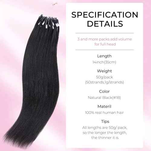 Lashey Micro Link Hair Extensions Human Hair Natural Black 14 Inch Yaki Straight Micro Beads 50g 50s Micro Loop Micro Ring Human Hair Invisible for Women