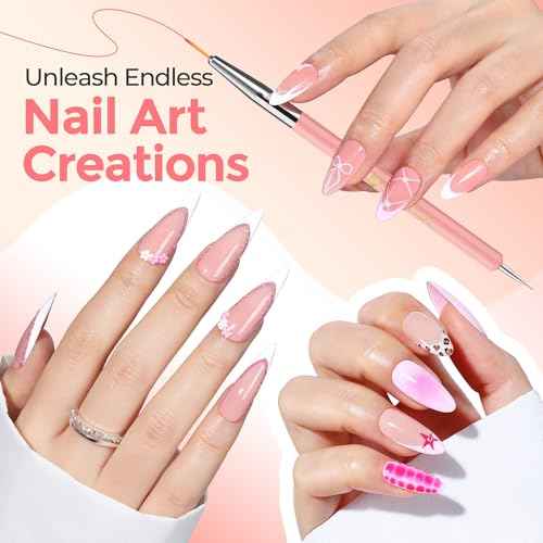 UNA GELLA Nail Art Brushes Set 6PCS Pink Color Double-ended Nail Design Dotting Tools Nail Art Gel Polish Brushes for Gel Polish Lines, Nail Drawing Pen DIY Nail Art Supplies