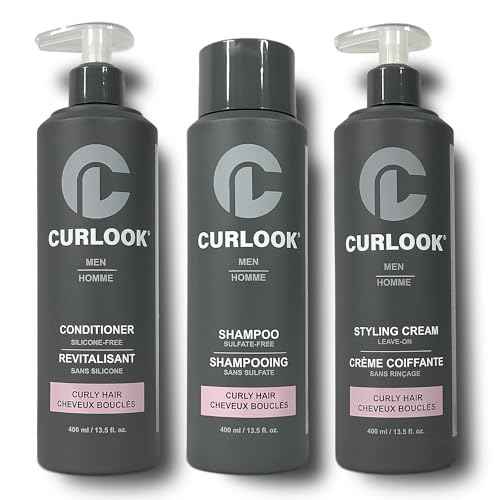 Curly Hair Package | Sulfate-Free, Silicone-Free Shampoo, Conditioner & Leave-In Styling Cream Set for Men | 400ml (13.5 oz) Each | Made in Canada Curly Hair Products | Pack of 3