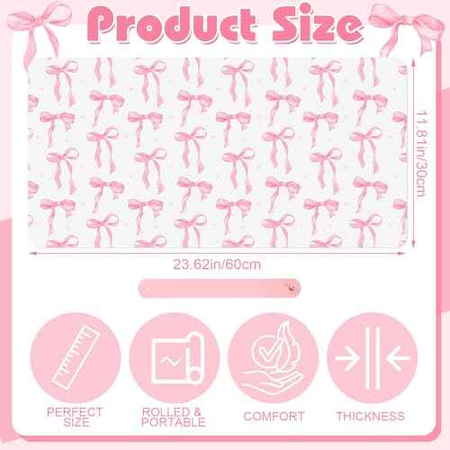 Coquette Bow Makeup Mat for Vanity Top Protector, Christmas Dual Sided Leather Vanity Waterproof Desk Pad Dressing Mat Nonstick Gifts for Women Home Office Decor(Pink,11.8" X 23.6")