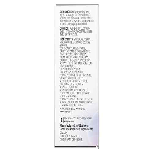 Olay Super Eye Serum - Vitamin C, Caffeine, Niacinamide, Amino Peptide, Aloe Vera - Brightens Dark Circles, Anti-Wrinkle, Anti-Aging, Brightening, Smooths Fine Lines, Firming, Hydrating, 0.45 Oz