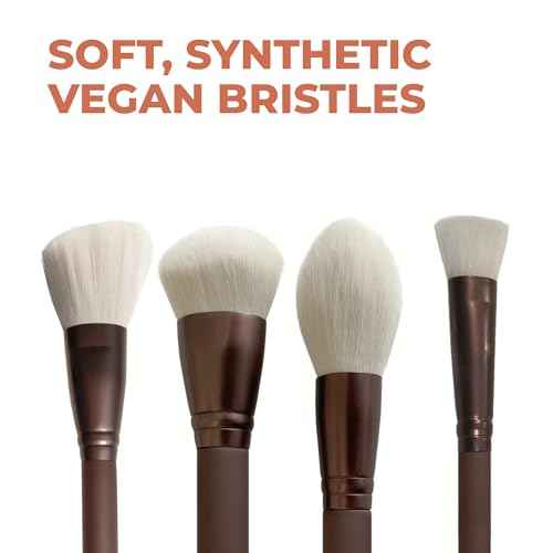 Beauty For Real Essential Pro Complexion Brush Set - Includes 4 Brushes: Blush/Contour, Complexion, Powder & Concealer - Vegan & Cruelty Free