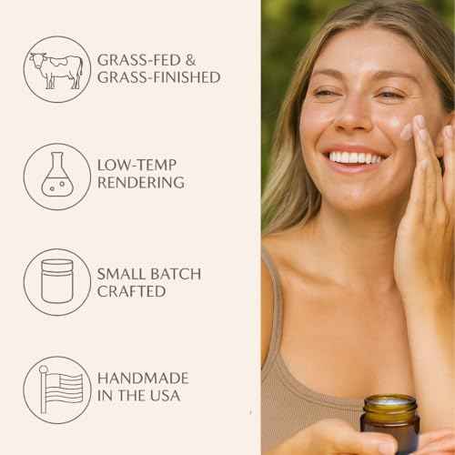 Handmade Tallow, Castor Oil, and Frankincense Oil Skin Balm - 100% Grass-Fed Tallow for Skin Care - Face & Body Moisturizer for Sensitive Skin, Eczema All-Purpose Balm - 2 FL. oz.