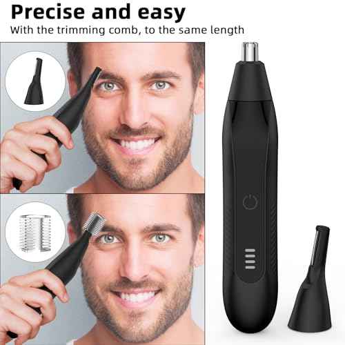 Ear and Nose Hair Trimmer for Men Women, Eyebrow and Facial Hair Trimmer with Powerful Motor and Dual-Edge Blades Rechargeable Painless 2 in 1 Metal Trimming Tool (Black)