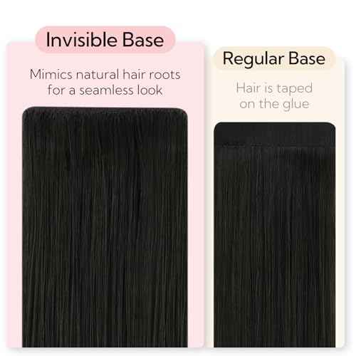 HOTBANANA Invisi Edge Tape in Hair Extensions Human Hair, 24inch 50g 20pcs Natural Black Invisible Tape in Extensions Straight Seamless Real Remy Hair Injected