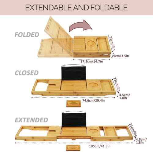 Foldable Bathtub Tray Caddy - Expandable Bath Tray for Tub | Secure, Non-Slip Bathtub Caddy for Tub for Bath Accessories, Self Care Home Spa Gift Set, Relaxing Gifts for Women, New Moms, House Warming