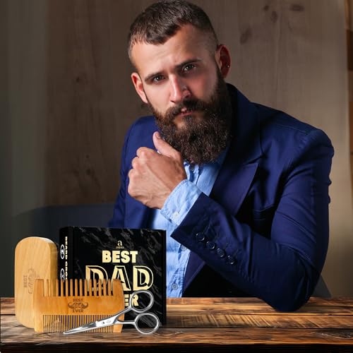 Christmas Dad Gifts from Daughter Son - Beard Kit for Men Grooming and Care with Brush, Comb, Scissors & Storage Bag - Best Dad Ever Gifts for Dads Father Stepdad, Beard Growth Kit for Men