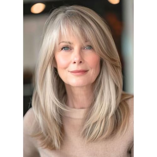 Dsimeig Long Blonde Wigs for Women Natural Straight Blonde Wig with Bangs,Synthetic Hair Wig for Daily Party Use