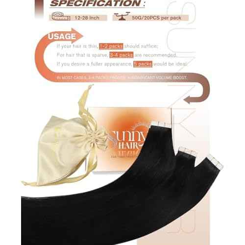 Sunny Hair Tape in Hair Extensions Human Hair 28inch Hair Extensions Real Human Hair Tape in Extensions for Women Jet Black Invisible Remy Hair Natural Straight Skin Weft Double Sided Tapes 20Pcs 50g