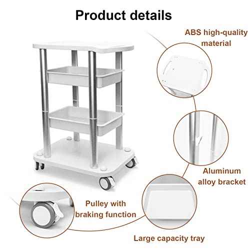 Facial Trolley Beauty Salon Cart 4 Layers Tray Sliver Colour Al Frame with White ABS Wheels Elitzia ETTRO5S
