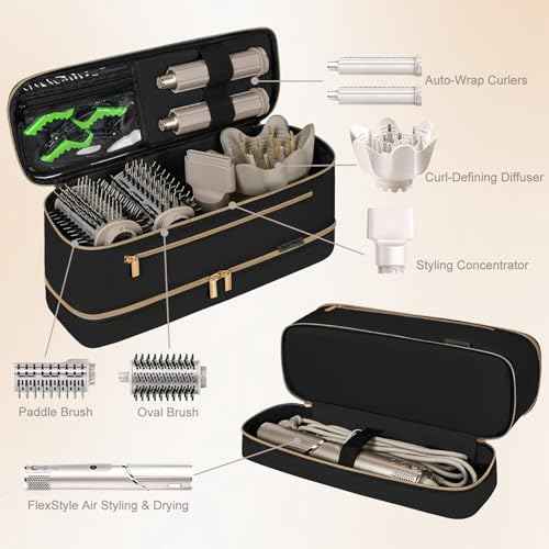 Travel Carrying Case for Shark Flex Style, Double Layer Storage Case For Shark Flexstyle, Portable Storage Organizer Soft Bag for Shark Flexstyle and Attachments, Black Gold (Only Bag)