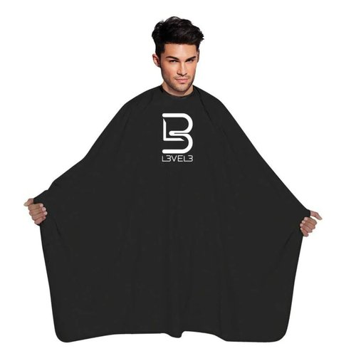 L3 - Level 3 Black Cape - Universal Size - Comfortable with Adjustable Neck Closure - for Barbers and Hair Stylist (3 Pack)